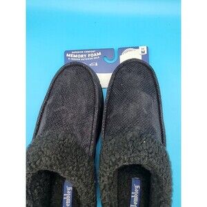 NEW Wembley Mens Black faux Fur Fleece Lined Suede Slippers Size M 8-9